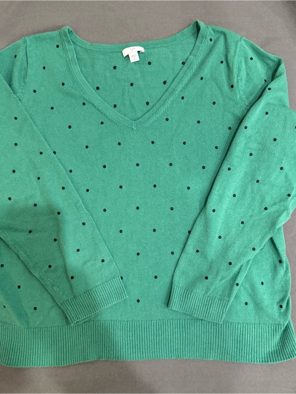J.Jill Womens Green with Navy Polka Dots V Neck Sweater Casual Light - LP
